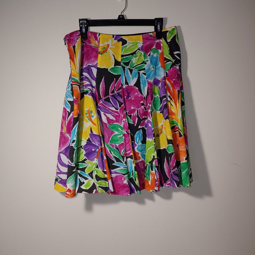 Lauren Ralph Lauren Multi-Color Floral  Print Pleated Skirt 12P Red